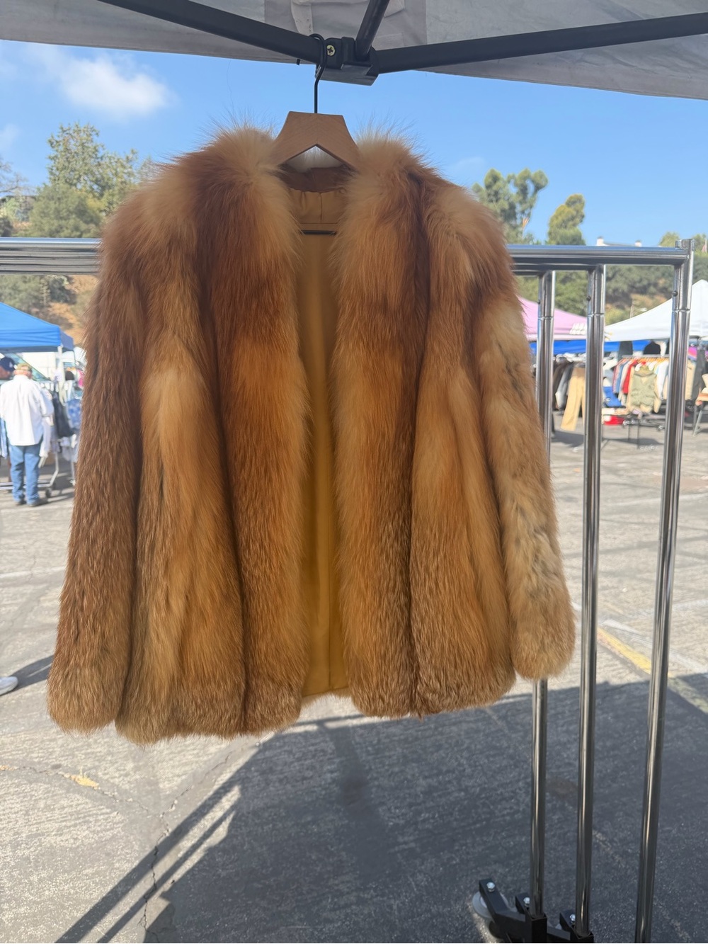 Women's Plush Fox Fur Jacket in Golden Brown